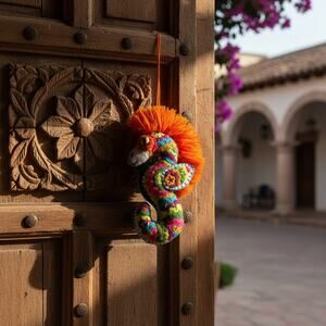 Mexican hand embroidered seahorse shape decorative  9.5 x 4.5